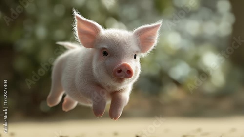 A flying baby pig in a 16:9 aspect ratio
