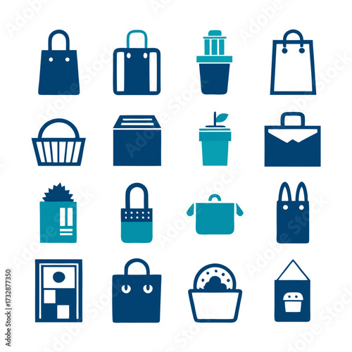Shopping and home icons in two-tone flat design style