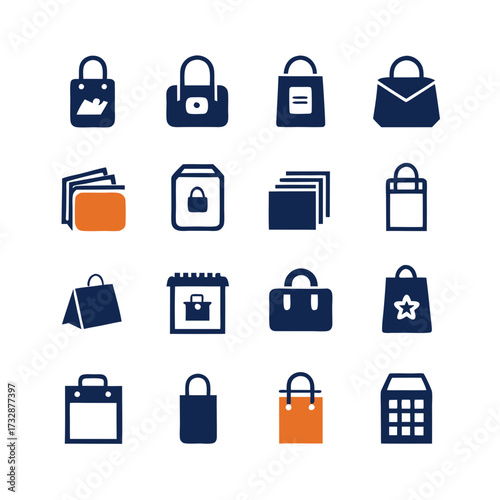 Shopping bags and documents icons set, flat design style