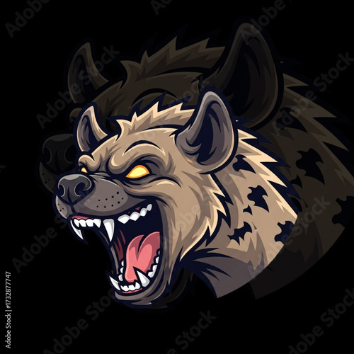Hyena Head Mascot – Fierce Animal Logo Illustration with Glowing Eyes and Sharp Teeth