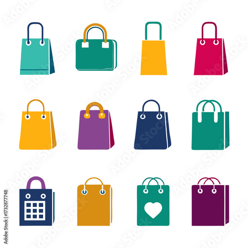 Colorful shopping bags arrayed on a clean white background