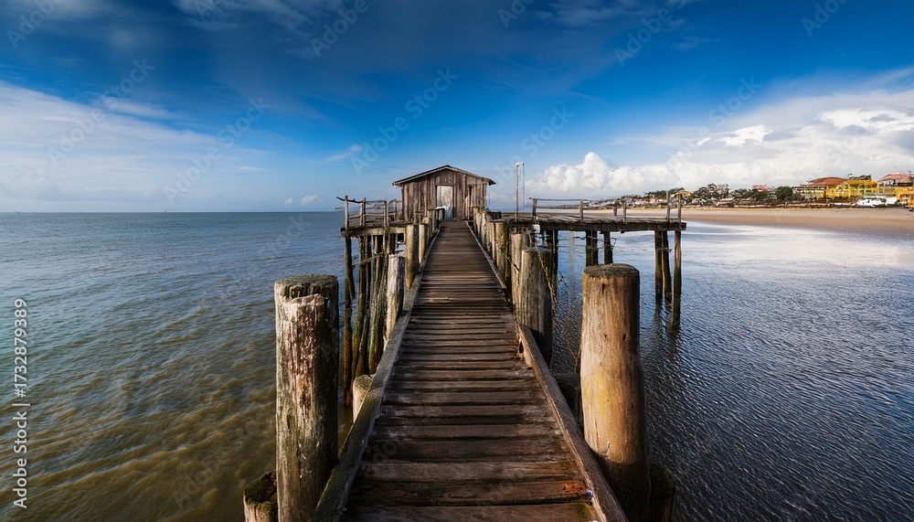 Obraz premium old fishing pier carrasqueira comporta palafitico pier the carrasqueira comporta palafitico pier is a place known as an architectural masterpiece travel and art concept