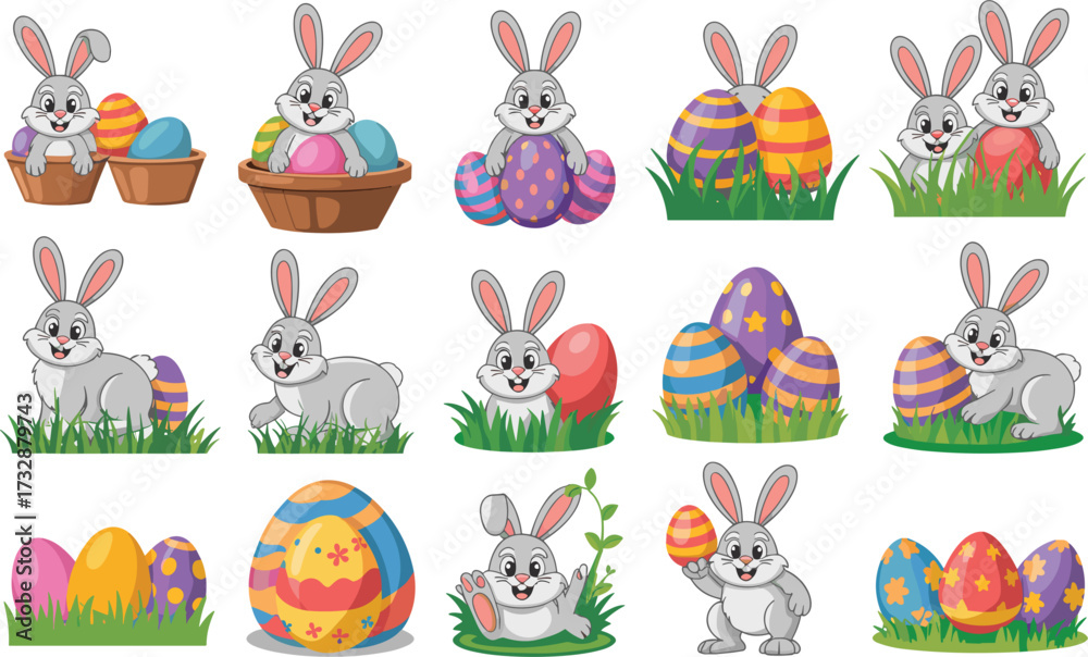 Obraz premium Easter Bunny & Colorful Eggs Pack vector on white background