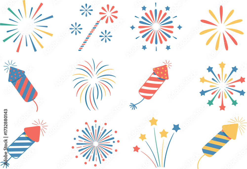 Fototapeta premium Fireworks & Celebration Bundle vector on white background