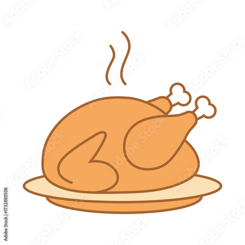 Roast Chicken Illustration – Hot Thanksgiving Turkey Dinner Vector on Plate