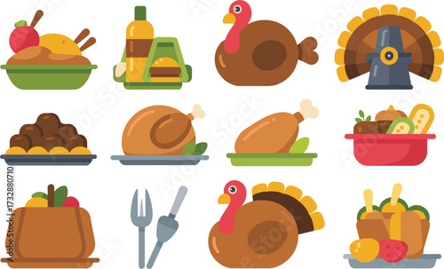 Thanksgiving Turkey & Food Clip Art Pack vector on white background