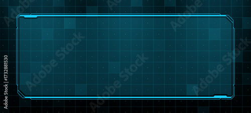 Blue futuristic frame with grid on dark background. Digital head up display interface. Sci fi technology dashboard.