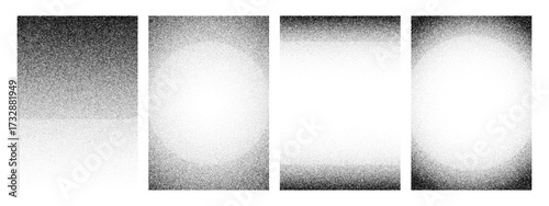 Set of black noise grain texture for graphic design. Grunge effect dot pattern for background. Stipple gradient vector on white.