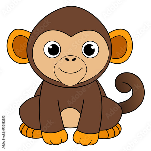 Cute cartoon monkey with happy expression sitting down