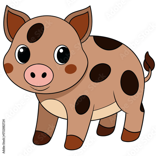Cute cartoon piglet with brown spots on body
