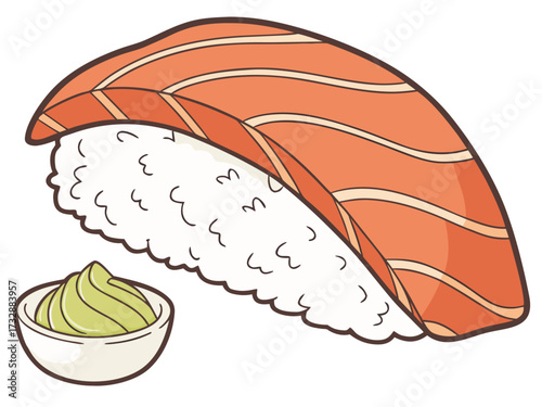 Salmon sushi nigiri with wasabi on transparent background  