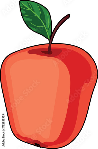Red apple with green leaf isolated on white background