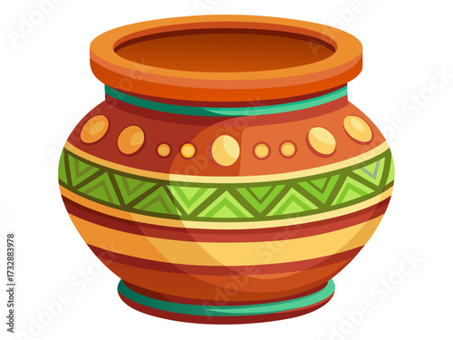 Decorative painted terracotta pot with colorful patterns and designs  