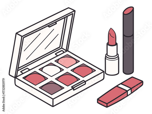 Makeup palette with lipsticks on transparent background  