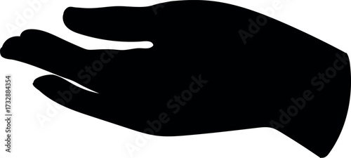 Black silhouette of Female hand with part of forearm, palm up, isolated on white background	