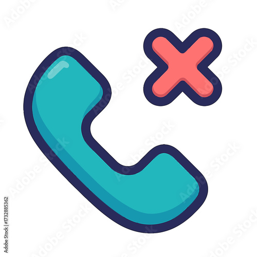 Vivid teal phone receiver icon with a bold red 'X' indicating a rejected, blocked, or disconnected call. This sleek, modern vector illustration on a dark background is perfect for UI/UX, apps, and dig