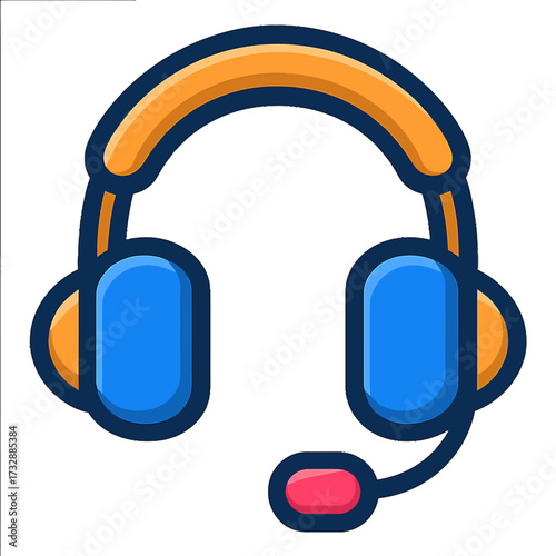 Colorful gaming headset icon with microphone, ideal for digital communication, online gaming, streaming, voice chat, and virtual meetings. Represents modern audio gear, tech, and esports equipment wit