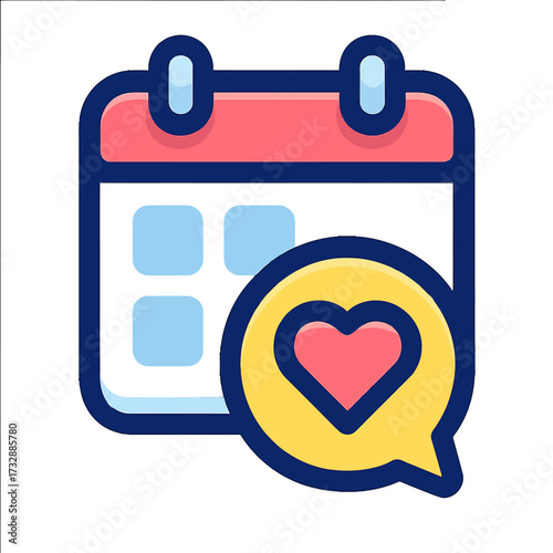 Dating & Relationship Event Calendar Icon with Heart Message Notification for Love Reminders, Special Occasions, and Romantic Date Planning - Perfect for Anniversary Tracking & Personalized Love Alert