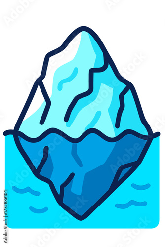 Stylized blue and white iceberg illustration: visible tip above water, vast hidden mass below. Symbolizes 'tip of the iceberg' metaphor for unseen complexities, underlying issues, and profound depths