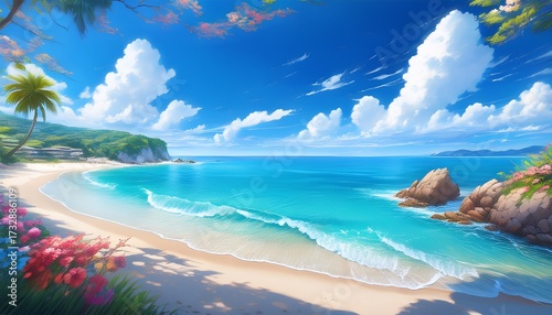 A Wonderful Mediterrain Inspired Beach Scene Anime Manga Artwork Image