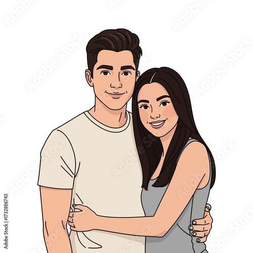 Young Diverse Couple Embracing - Love, Relationship, and Partnership Vector Illustration