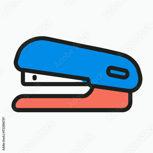Modern flat design icon of a blue and orange stapler, an essential office and school supply for paper fastening and document binding. Perfect for digital assets, and presentations.
