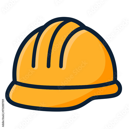 Orange hard hat icon for worker safety. Essential head protection PPE in construction, industrial, engineering. Symbolizes security, OSHA compliance on job sites, promoting occupational health and wel