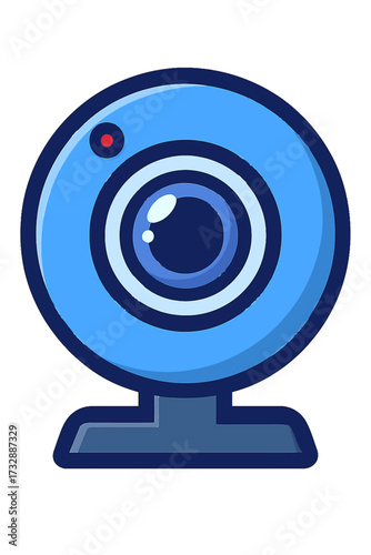 Modern Stylized Blue Webcam Icon with Concentric Lens Detail and Red Indicator Light, Perfect for Digital Communication, Online Video Conferencing, Streaming Applications, and UI/UX Design Projects, I