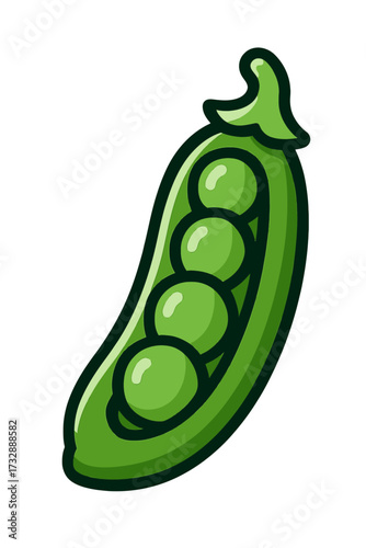 Vibrant Green Pea Pod Illustration: A Fresh and Healthy Vegetable Graphic Featuring an Open Pod with Four Round, Juicy Peas, Perfect for Nutrition, Gardening, or Culinary Themes, Designed with a Moder