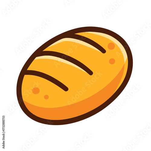 Golden bread loaf icon with classic scores, a warm cartoon illustration on a dark background. Perfect for bakery logos, food apps, culinary branding, fresh baked goods, staple food, wholesome, appetiz
