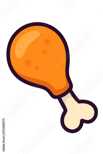 Vibrant Cartoon Illustration of a Golden Brown Fried Chicken Drumstick, Crispy and Delicious-Looking with a Visible Bone Handle, Presented in a Clean, Modern Style for Food-Related Graphics and Digita