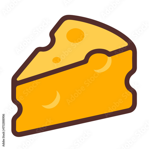 Vibrant Yellow Cheese Slice Icon with Distinctive Holes and Smooth Edges, Perfect for Culinary Designs, Food Blogs, Dairy Product Promotion, and Appetizer Menus – A Modern Graphic Vector Illustration