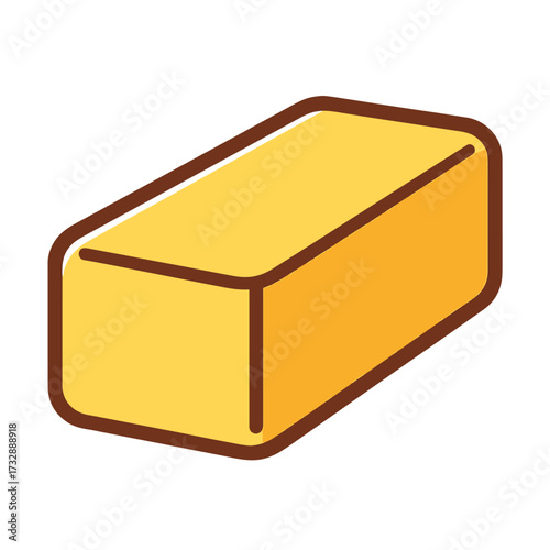 Vibrant golden rectangular block, glowing warmly against a dark backdrop. This stylized illustration captures the essence of a valuable gold bar, rich butter stick, or premium cheese block, perfect fo