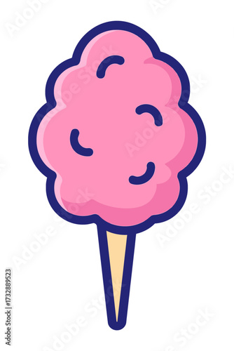 Pink Cotton Candy Illustration with a Glowing Neon Blue Outline, a Fluffy Sweet Treat on a Stick, presented in a Minimalist Cartoon Style on a Dark Background, perfect for dessert themes, fairground v