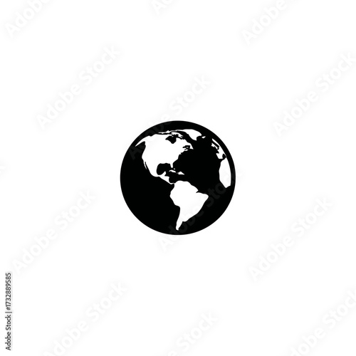 Black and white simplified depiction of Earth centered on the Americas