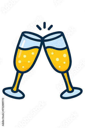 Cheers! A vibrant vector illustration of two champagne flutes clinking in a joyful toast, filled with sparkling golden bubbly, perfectly symbolizing celebration, success, happiness, new beginnings, an