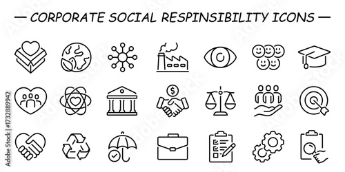 Corporate social responsibility banner web icon vector illustration concept with icon of sustainability, resources, market, sincerity, goal, ethics and long term. CSR, business ethics concept icons