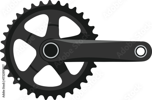 Bicycle chainring crank arm vector illustration in black and grey for cycling gear design and mechanical parts usage 
