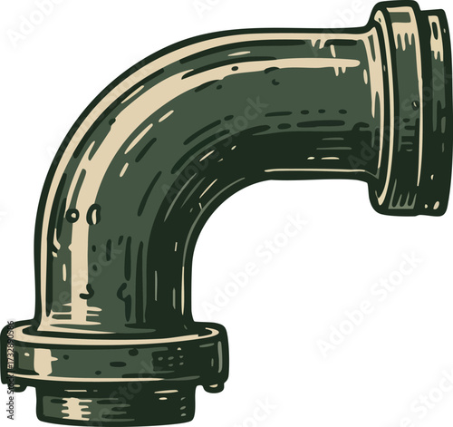 Metal plumbing pipe elbow connector vector illustration in vintage style for construction and industry designs