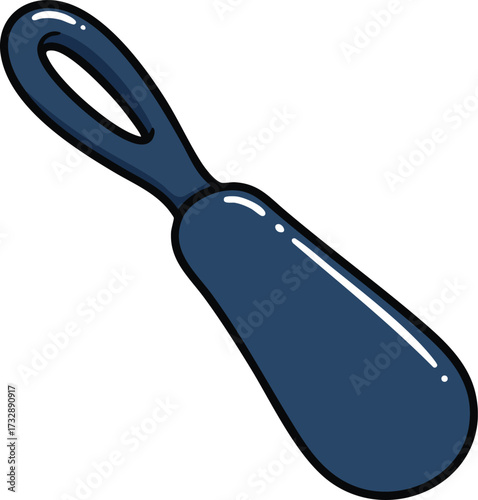 Dark blue shoehorn vector illustration with glossy finish and ergonomic handle design