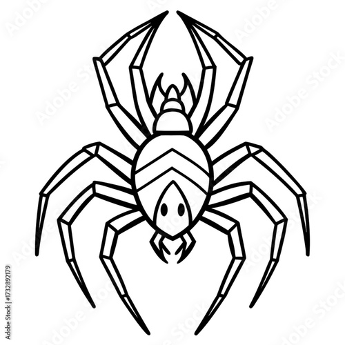Minimalist illustration of a spider with eight legs and geometric shapes in black outline on a white background vector