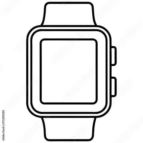 Minimalist illustration of a smartwatch with a square face and band outlined in black on a white background view vector