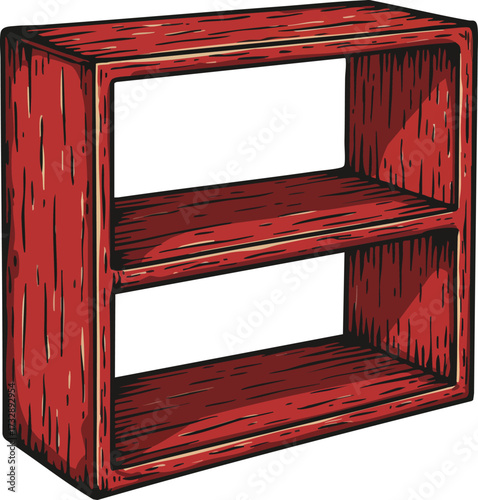 Red wooden shelf with two compartments vintage style storage furniture illustration vector