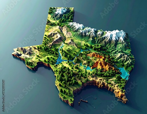 3D map of Texas, showing terrain