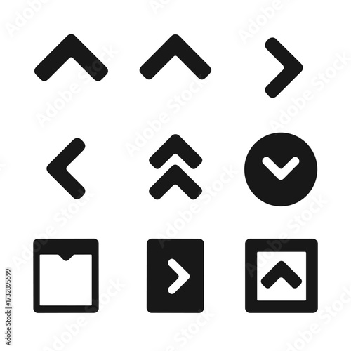 Interface Chevron Icons. Solid style icons of interface chevrons: up chevron, down chevron, left chevron, right chevron, double