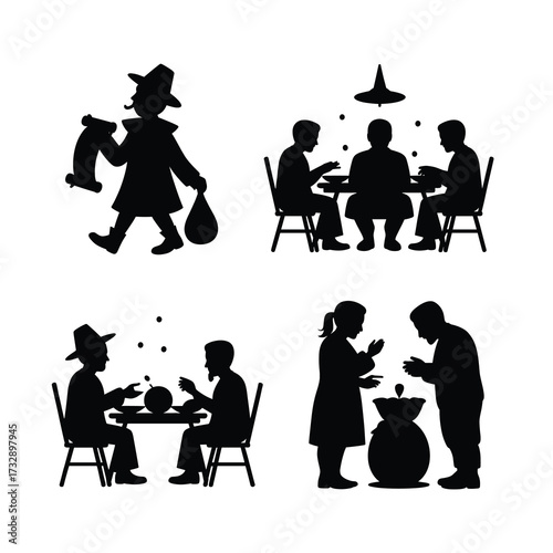 Thanksgiving Clean Silhouette Pilgrim Scroll Bag Family Dinner Grace Icons