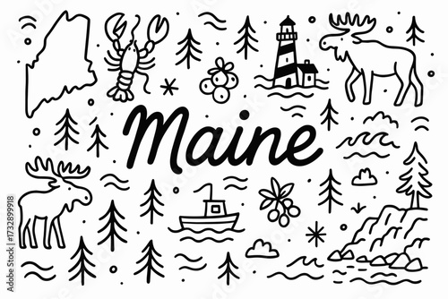 Maine outline icon set. state, nature, travel icons collection in outline style