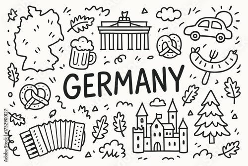 Germany linear icon set. german culture, landmarks, oktoberfest icons collection.