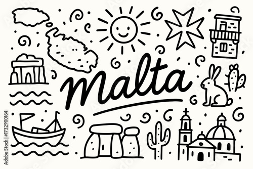 Malta travel outline icon set. island, heritage, culture, and nature symbols collection