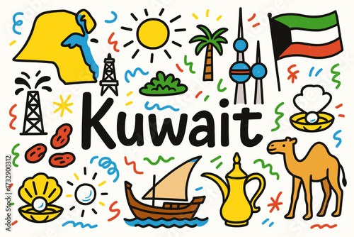 Kuwait vector icon set. cultural and heritage outline icons collection